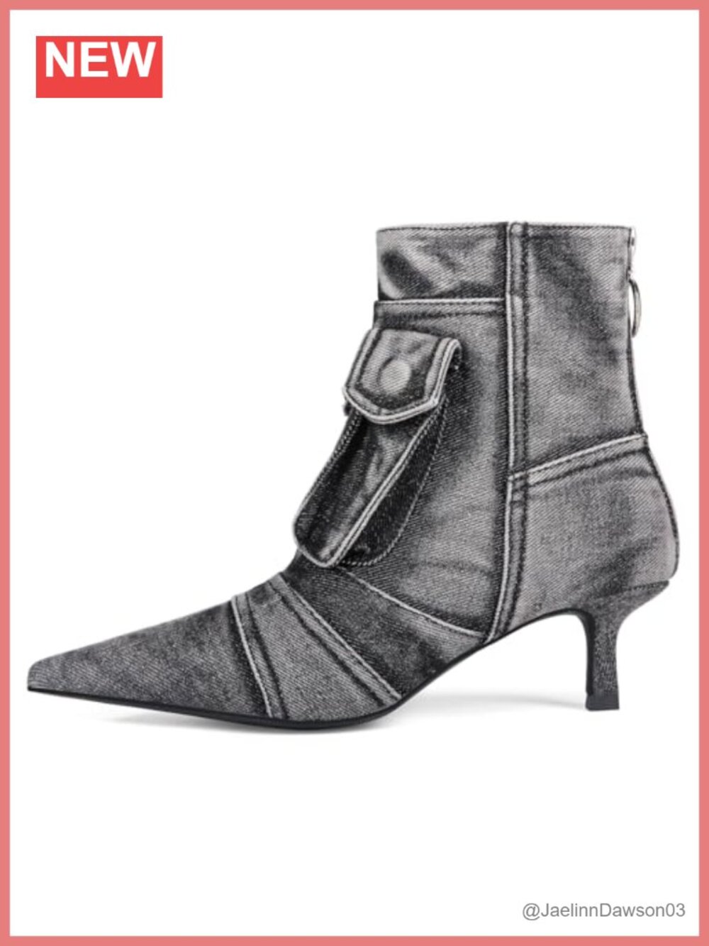 Denim Ankle Boots for Women, Pointed Toe Kitten Low Heel Booties with Zipper